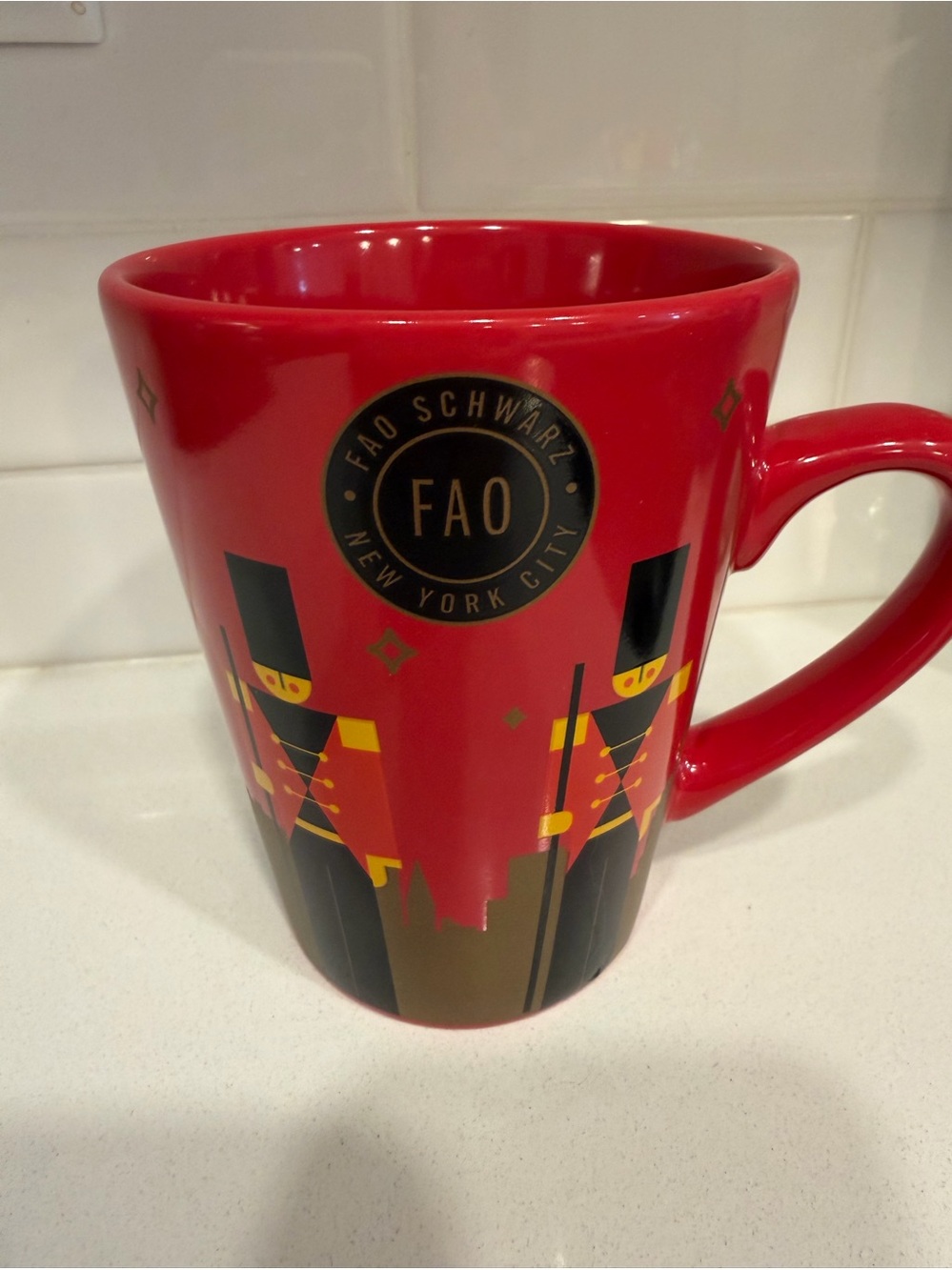 FAO Schwartz mug coffee cup red toy soldiers